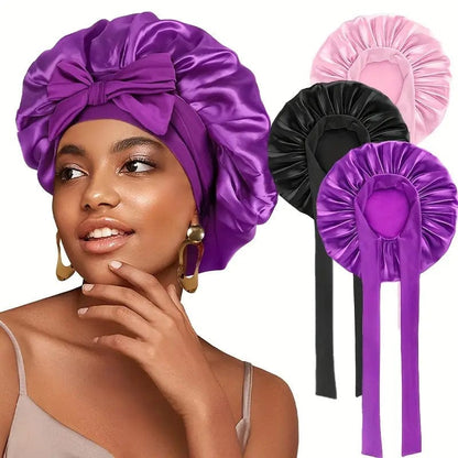 Smooth-Night by Silkivo Premium™ (Double Layer Hair Bonnet with Magic Tie Band)